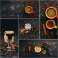 Photo collage Coffee and hot drinks. Royalty Free Stock Photo