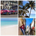 Photo collage Cuba with classic cars beach and Havana Royalty Free Stock Photo