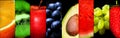 Photo collage of fresh fruits on black background. Food banner Royalty Free Stock Photo