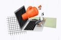 Photo collage illustration laptop screen boxer glove strike punch antivirus defense robber hacker man crowbar steal data