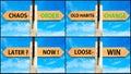 Photo collage of images with two opposite arrows over blue sky Royalty Free Stock Photo