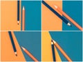 Photo collage of Orange and Dark Blue coloured pencils and paper