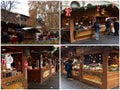 Photo collage of people shopping in French Christmas Market in Bologna. Italy