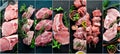 Photo collage Raw meat and steak. Royalty Free Stock Photo