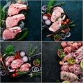 Photo collage Raw meat and steak. Royalty Free Stock Photo