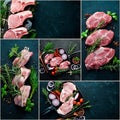 Photo collage Raw meat and steak. Royalty Free Stock Photo