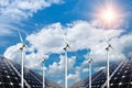 Photo collage of solar panels and wind turbins Royalty Free Stock Photo