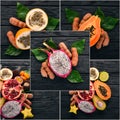 Photo collage Tropical Fruits.