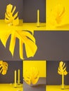 Collage of photos in trendy gray-yellow colors of the year