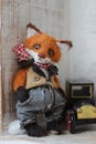 photo of a collectible cunning but kind handmade red fox Teddy, suitable for printing in a calendar card or for