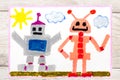 Drawing: Two different robots Royalty Free Stock Photo