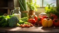 Photo of a colorful assortment of fresh vegetables displayed on a table Royalty Free Stock Photo