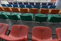 Photo of colorful benches or chairs on the podium at a sports stadium Royalty Free Stock Photo