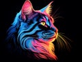 Photo colorful cute cat portrait with black background