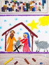 Colorful drawing: Nativity scene. Christmas time Royalty Free Stock Photo