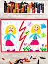 Drawing. Opposites: sad and happy girl Royalty Free Stock Photo