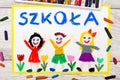 Photo of colorful drawing: Polish word SCHOOL Royalty Free Stock Photo