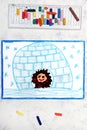 Drawing:  Smiling eskimo in igloo Royalty Free Stock Photo
