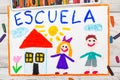 Photo of colorful drawing: Spanish word SCHOOL