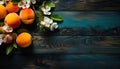 Photo of a colorful fruit arrangement on a rustic wooden table. A bunch of fruit sitting on top of a wooden table Royalty Free Stock Photo