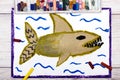 Colorful hand drawing: Scary sea monster, shark