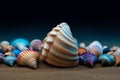 colorful sea shell collected in sand ai generated Royalty Free Stock Photo