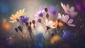 Photo colorful spring flowers background, blurred bokeh effect