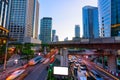 Photo of commercial office buildings exterior. Night view at bot Royalty Free Stock Photo