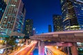 Photo of commercial office buildings exterior. Night view at bot Royalty Free Stock Photo