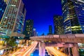 Photo of commercial office buildings exterior. Night view at bot Royalty Free Stock Photo