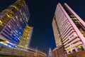 Photo of commercial office buildings exterior. Night view at bot Royalty Free Stock Photo