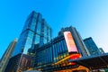 Photo of commercial office buildings exterior. Night view at bot Royalty Free Stock Photo