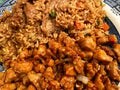 Chinese Takeout Food Szechuan Chicken and Beef Fried Rice