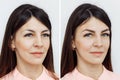 Photo comparison before and after permanent makeup, tattooing of eyebrows Royalty Free Stock Photo