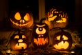 Photo composition from five pumpkins for Halloween. Royalty Free Stock Photo