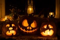 Photo composition from three pumpkins on Halloween. Crying, Jack Royalty Free Stock Photo