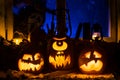 Photo composition from three pumpkins on Halloween Royalty Free Stock Photo