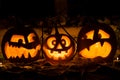 Photo composition from three pumpkins on Halloween. Royalty Free Stock Photo