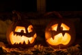 Photo composition from two pumpkins on Halloween. Royalty Free Stock Photo