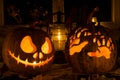 Photo composition from two pumpkins on Halloween Royalty Free Stock Photo