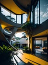 Ai generated a contemporary home with a striking spiral staircase leading to the upper level Royalty Free Stock Photo