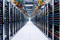 corridor of high-tech servers in a data center Royalty Free Stock Photo