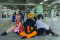 photo with cosplayers from anime Naruto, cosplayers demonstrating char Naruto, Sasuke, Sakura, and Kakashi