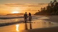 A photo of a couple walking hand in hand on a beach generative AI Royalty Free Stock Photo