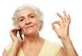 Photo of crazy ecstatic old woman use smartphone impressed social media like feedback win raise fists scream yes Royalty Free Stock Photo