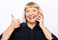 Photo of crazy ecstatic old woman use smartphone impressed social media like feedback win raise fists scream yes Royalty Free Stock Photo