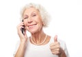 Photo of crazy ecstatic old woman use smartphone impressed social media like feedback win raise fists scream yes Royalty Free Stock Photo