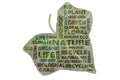 Photo created tag cloud with keywords from the field of nature highlighted on a green ivy leaf Royalty Free Stock Photo