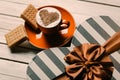 Cup of coffee, cookies and gift Royalty Free Stock Photo