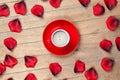 Photo of cup of coffee and dried rose petals on the wonderful